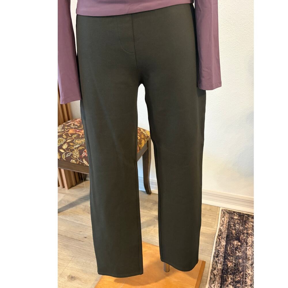 Quince Women’s Ponte Straight Leg Pull-On Pants Size Large Dark Olive Green